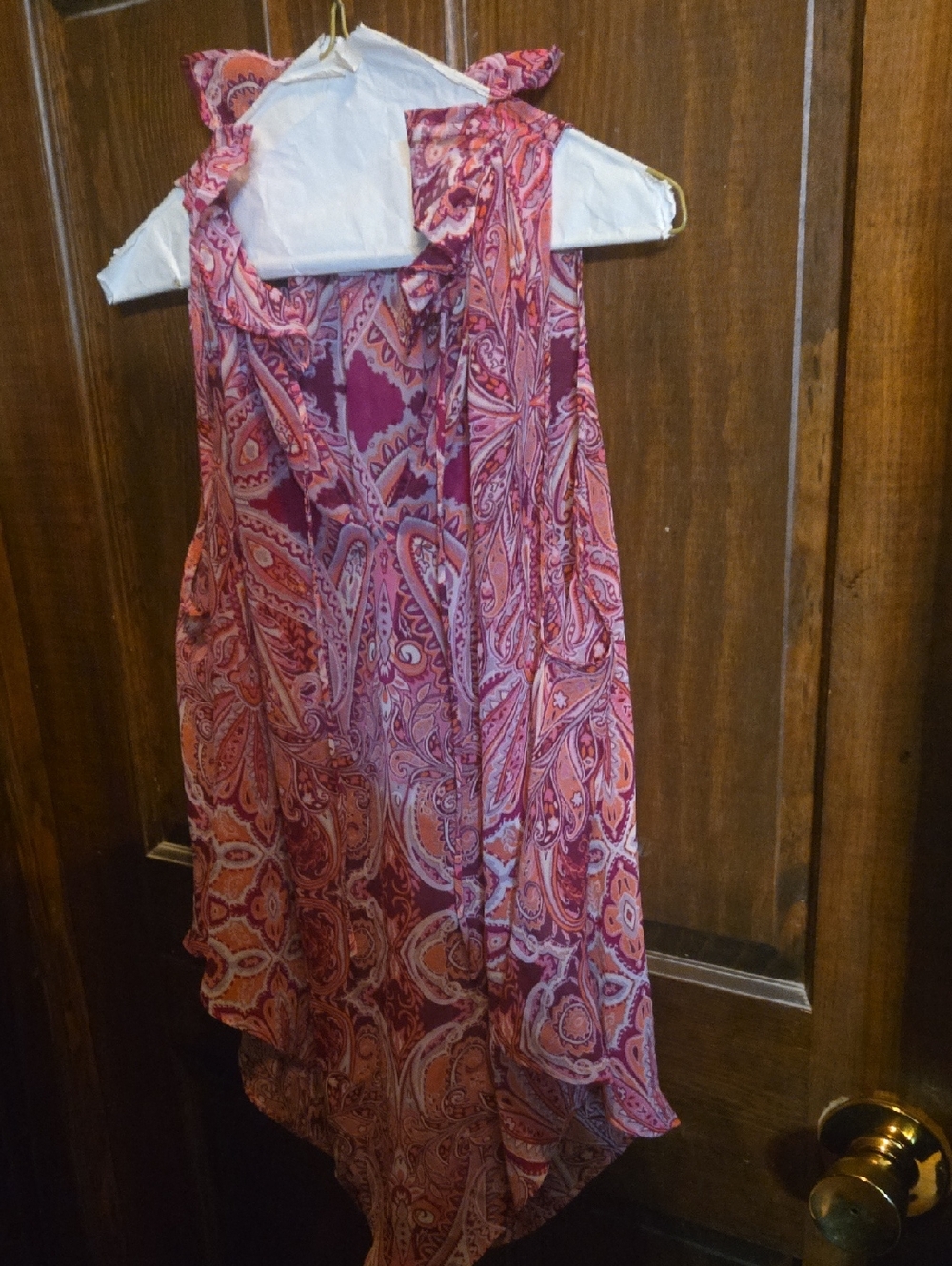 belle sky Pink & Orange Paisley Halter Blouse